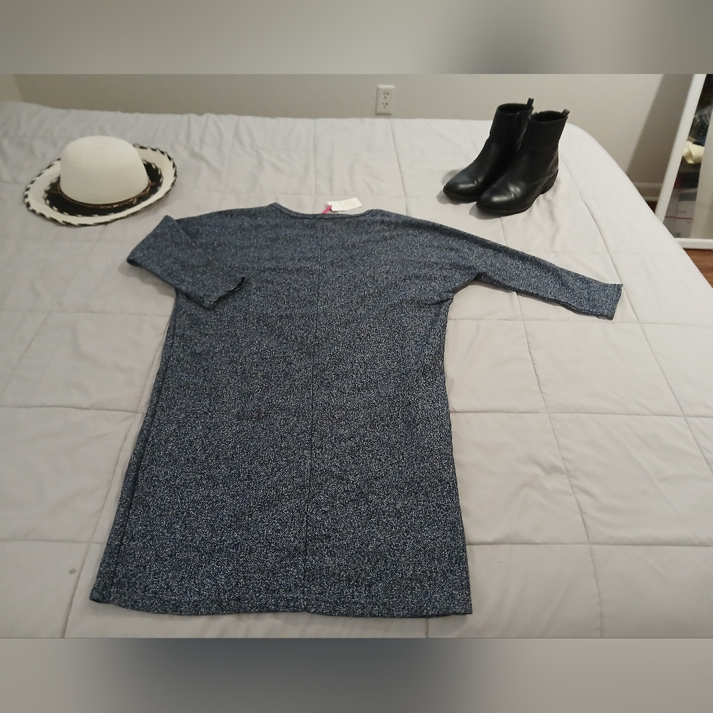 Heather Blue Knit Dress | Cozy Fall Layering | Soft Stretch V-Neck New Sz Small - Picture 4 of 6